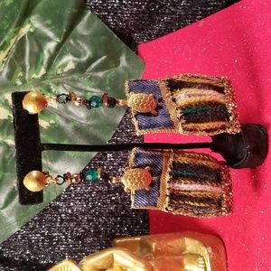 Clip on's/ non pierced denim fabric knitted yarn earrings